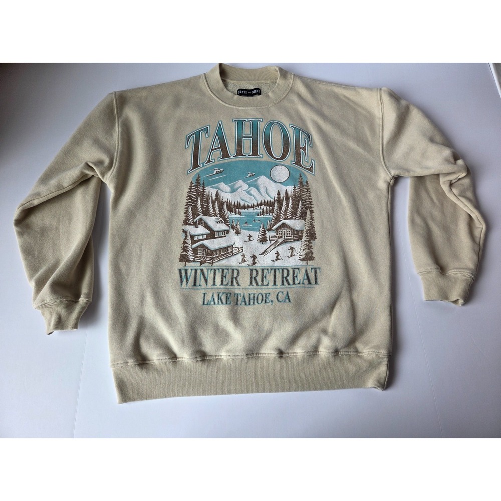 State‎ Of Mine Lake Tahoe Sweatshirt Mens Medium Winter Retreat Tan Soft
